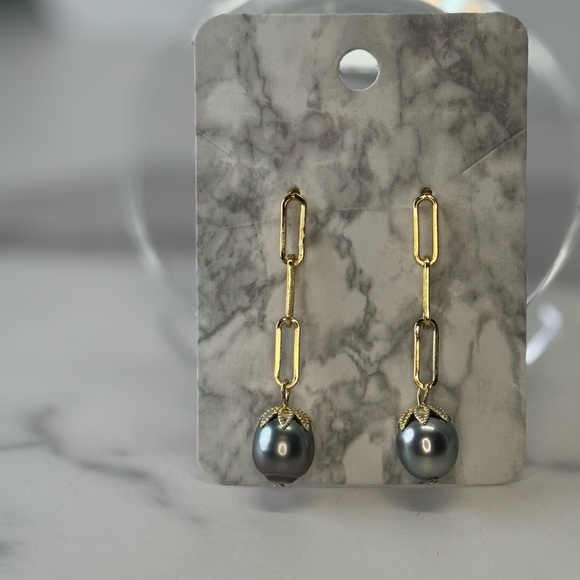 Tahitian Pearl Gold Filled Earrings - Picture 4 of 5